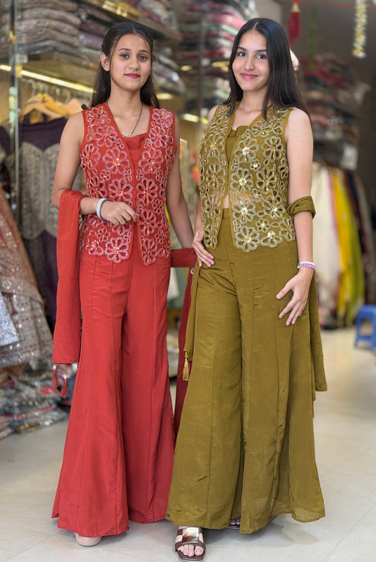 NETED TOP WITH BELL BOTTOM DESIGN PANT DRESS
