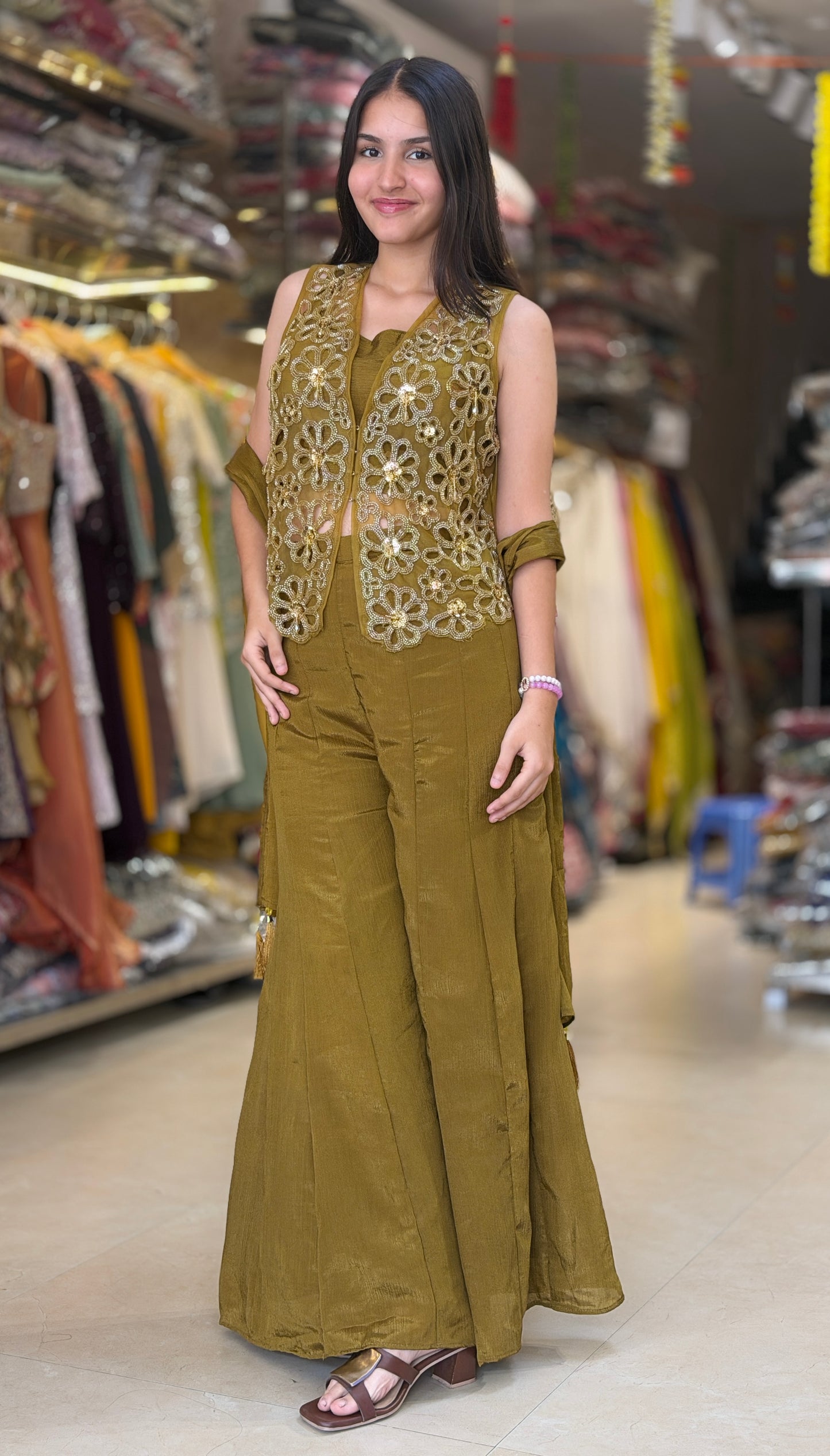 NETED TOP WITH BELL BOTTOM DESIGN PANT DRESS