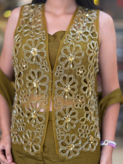 NETED TOP WITH BELL BOTTOM DESIGN PANT DRESS