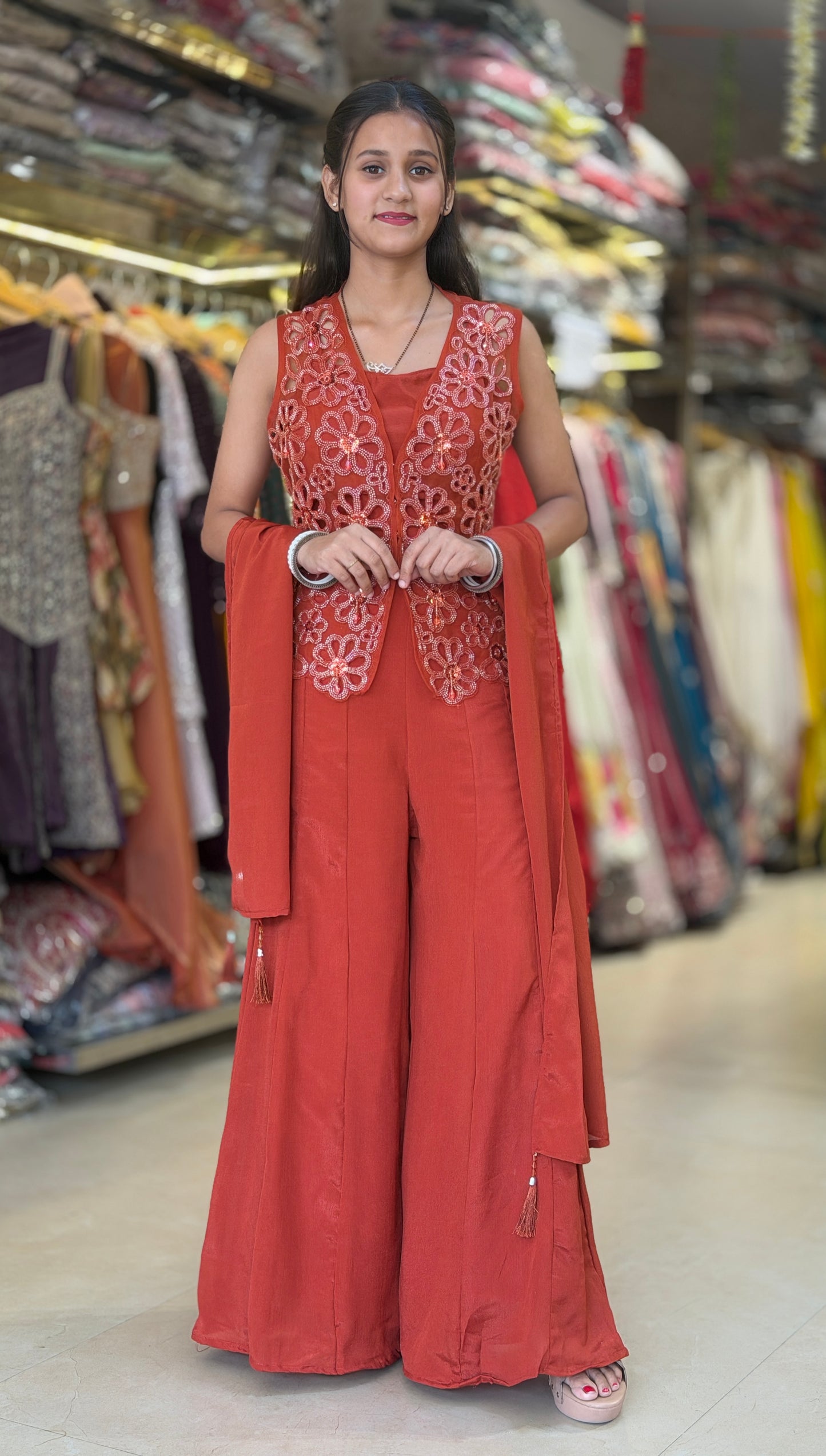 NETED TOP WITH BELL BOTTOM DESIGN PANT DRESS