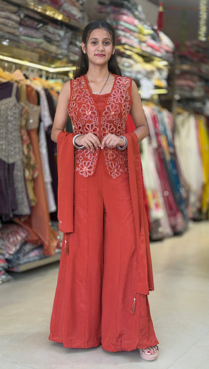 NETED TOP WITH BELL BOTTOM DESIGN PANT DRESS