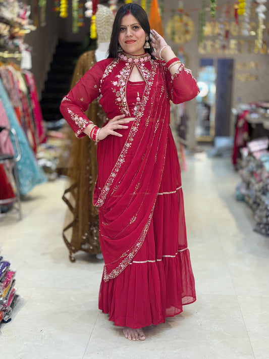 PURE GEORGET BEAUTIFUL LEHNGA SAREE