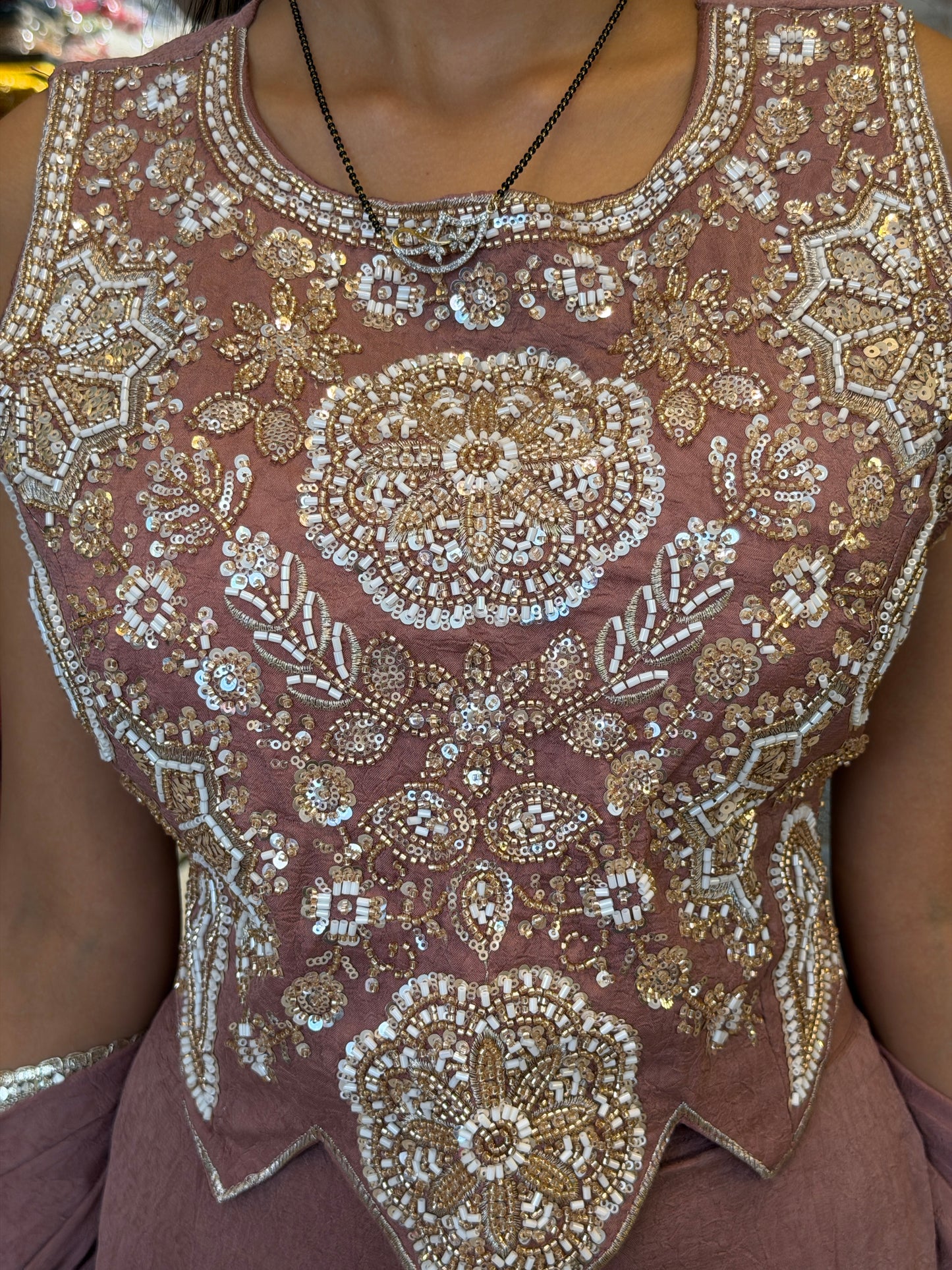 CROPE TOP PEARL WORK WITH BELBOTTOM PANT DESIGNER DRESS