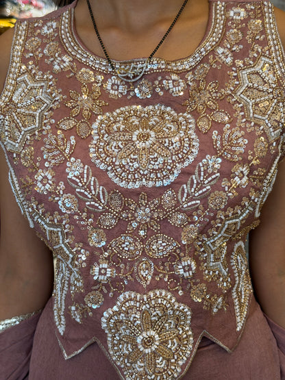 CROPE TOP PEARL WORK WITH BELBOTTOM PANT DESIGNER DRESS