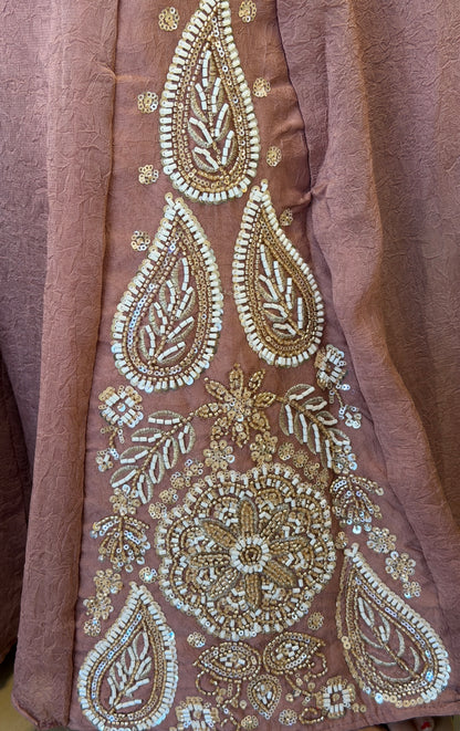 CROPE TOP PEARL WORK WITH BELBOTTOM PANT DESIGNER DRESS