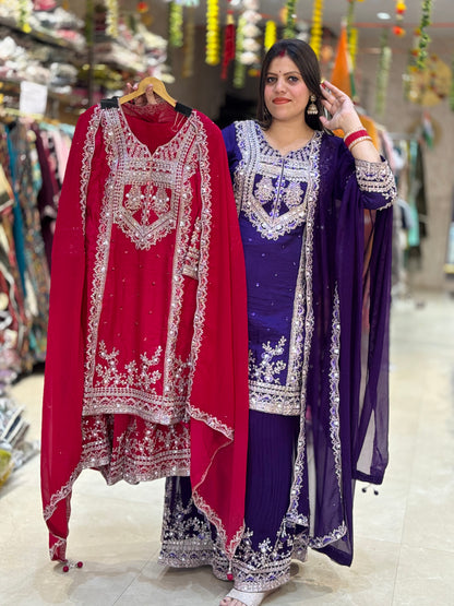 PURE SILK NECK DESIGN WITH SIPPY WORK WITH HEAVY SHRARA