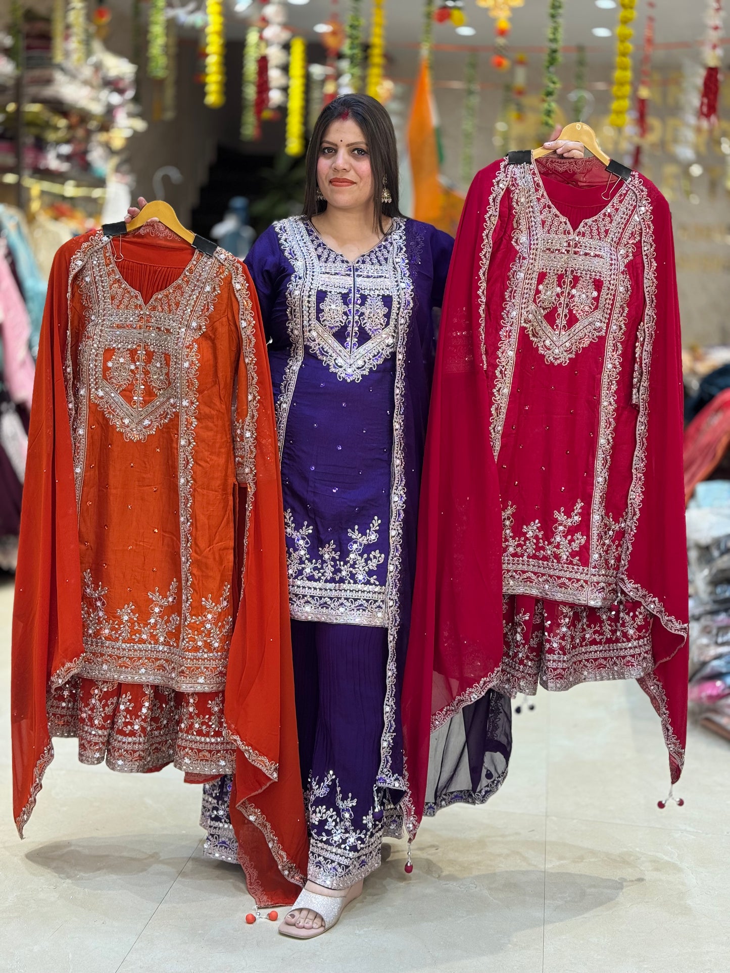 PURE SILK NECK DESIGN WITH SIPPY WORK WITH HEAVY SHRARA