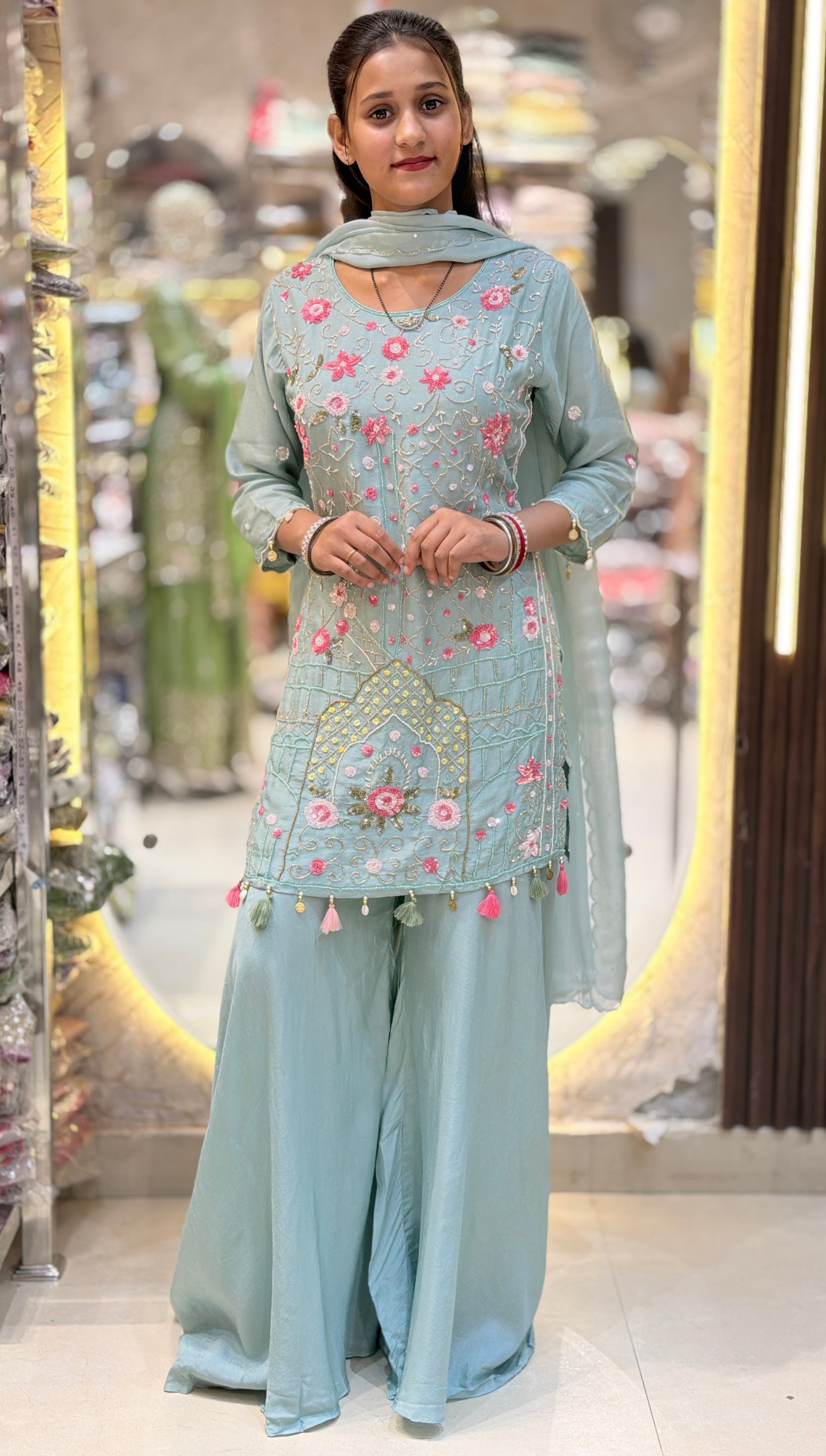 SKY BLUE PREMIUM PERAL WORK DESIGNER SUIT