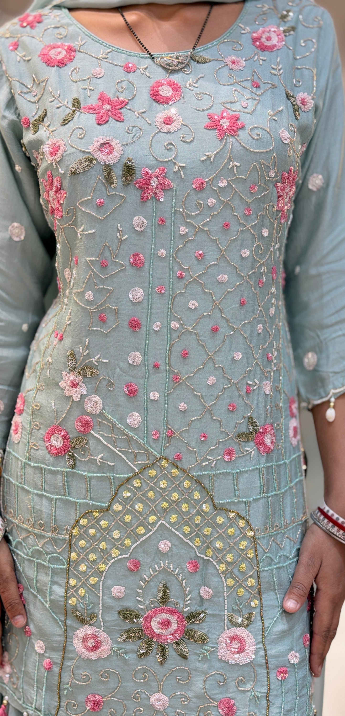SKY BLUE PREMIUM PERAL WORK DESIGNER SUIT
