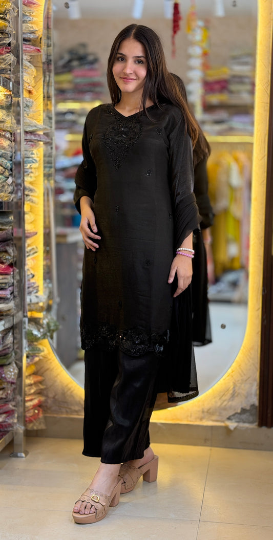 BLACK HAND WORK SHORT KURTI WITH WITH PLAZZO