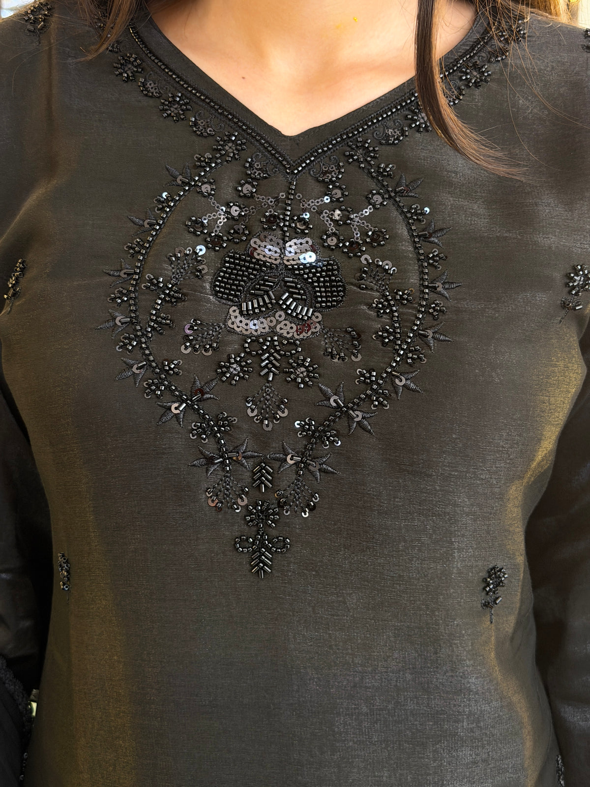 BLACK HAND WORK SHORT KURTI WITH WITH PLAZZO