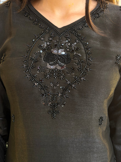 BLACK HAND WORK SHORT KURTI WITH WITH PLAZZO