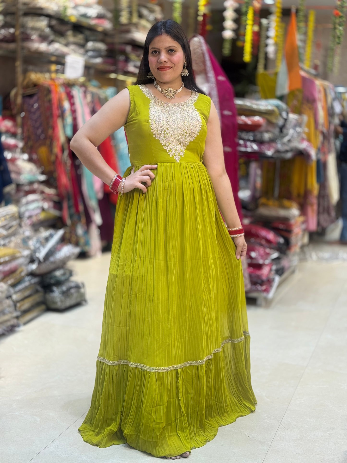 PURE GEORGET NETED CAPE NECK DESIGN FULL FLAIR GOWN