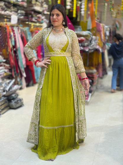 PURE GEORGET NETED CAPE NECK DESIGN FULL FLAIR GOWN