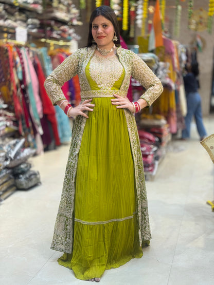 PURE GEORGET NETED CAPE NECK DESIGN FULL FLAIR GOWN