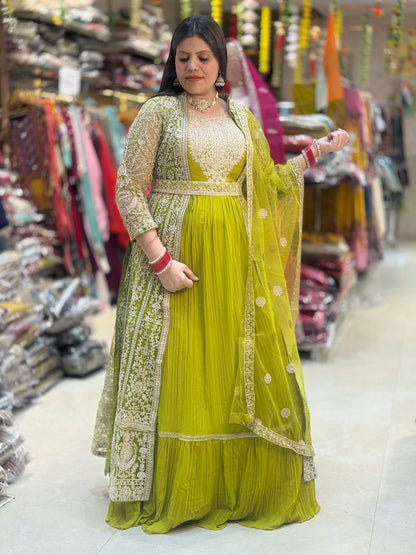 PURE GEORGET NETED CAPE NECK DESIGN FULL FLAIR GOWN