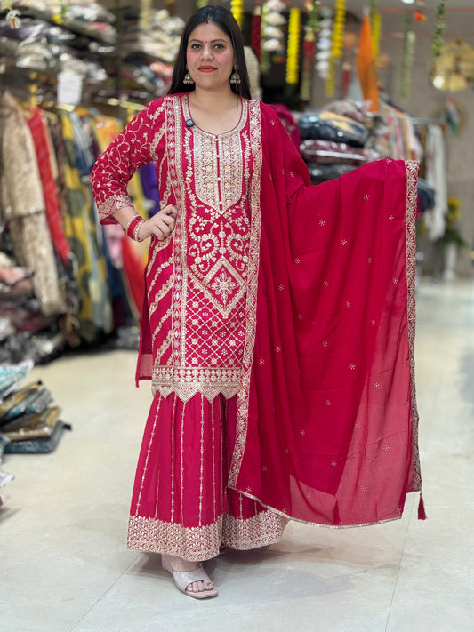 PURE CHINON FULL TILLA WORK WITH BEAUTIFUL SHRARA