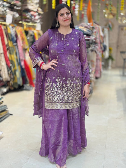 PURPLE GLASS TISSUE BORDER TILLA WORK WITH JAFFA SUIT