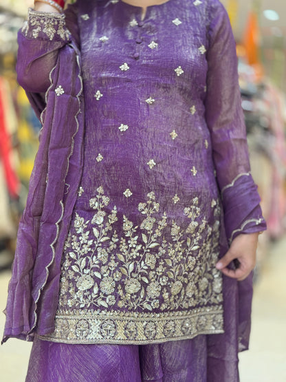 PURPLE GLASS TISSUE BORDER TILLA WORK WITH JAFFA SUIT