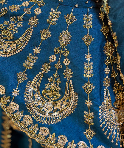 ROYAL BLUE BLASER WITH PEMPLUM DESIGN FULL FLAIR LEHENGA