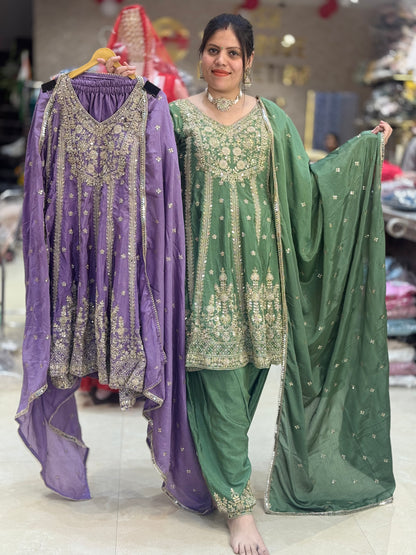 PREMIUM CHINON HANDWORK PEMPLUM SALWAR SUIT