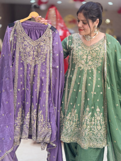 PREMIUM CHINON HANDWORK PEMPLUM SALWAR SUIT