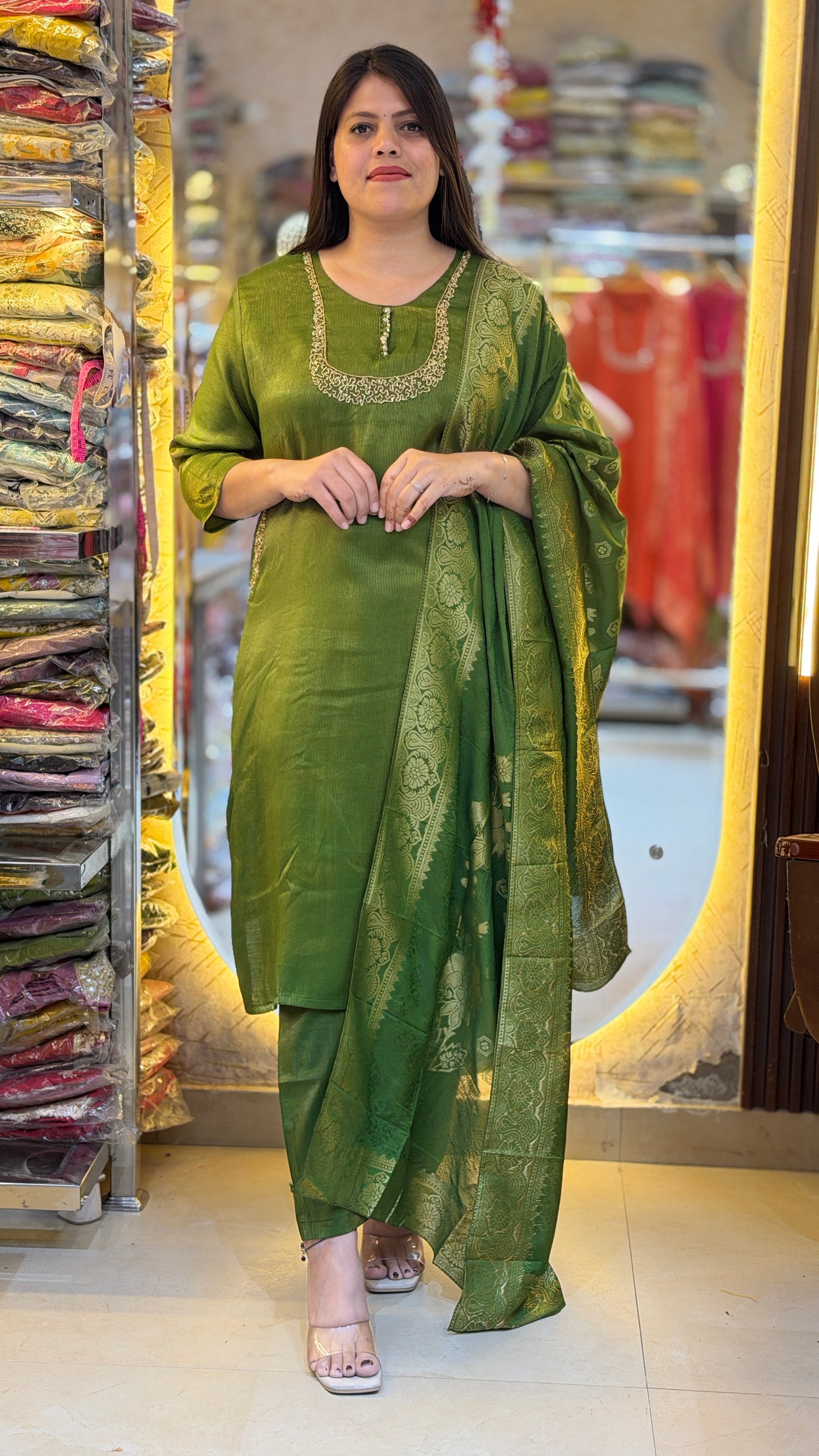 GAJJI SILK WITH CRISS CROS WORK SUIT