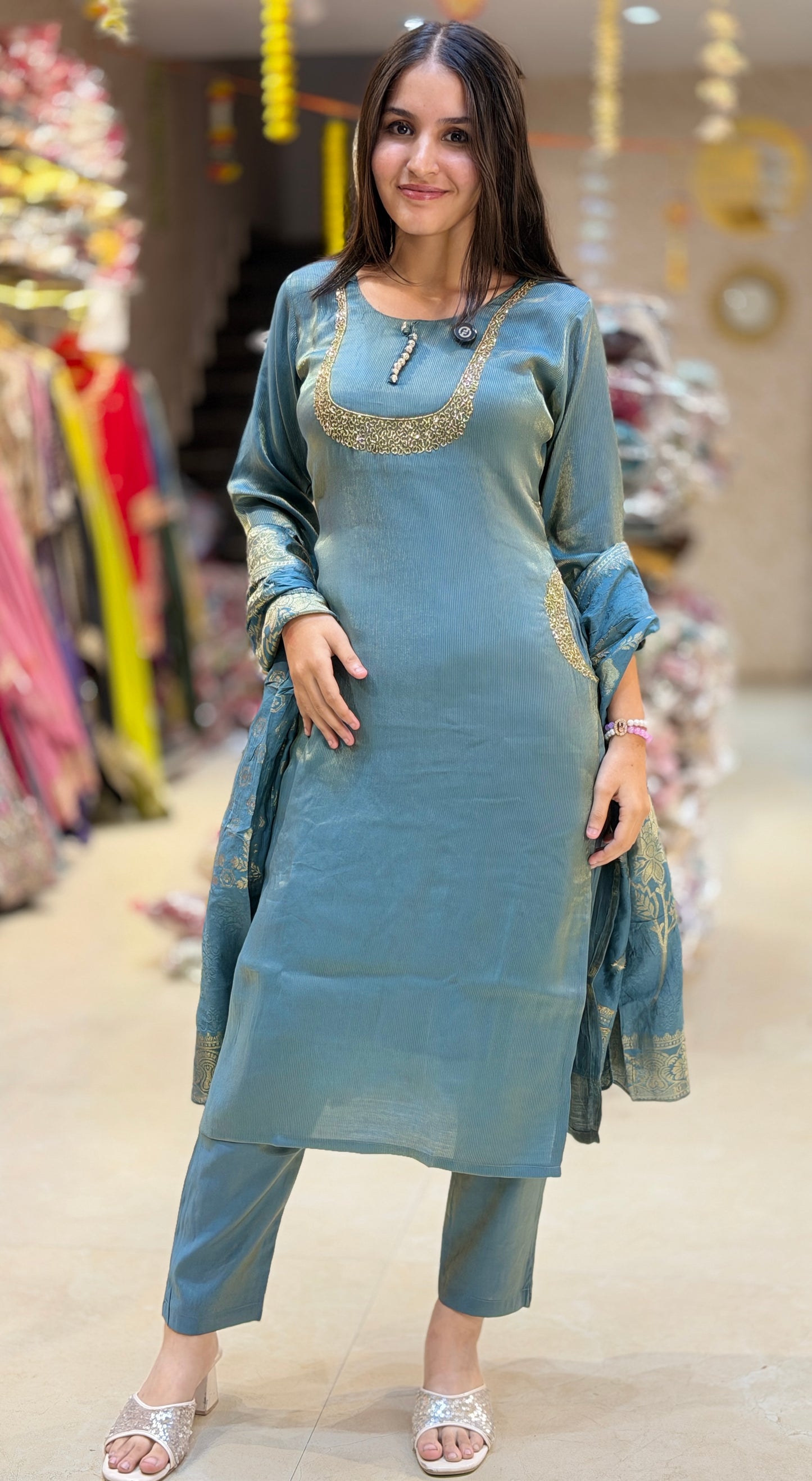 GAJJI SILK WITH CRISS CROS WORK SUIT