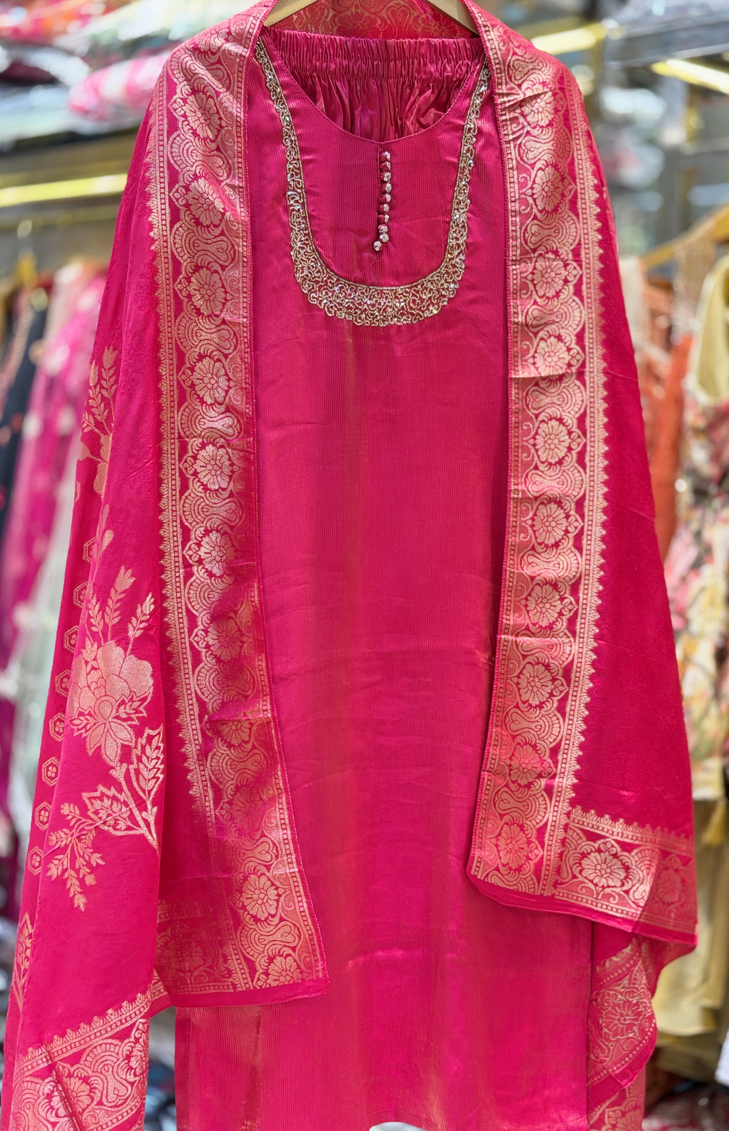 GAJJI SILK WITH CRISS CROS WORK SUIT