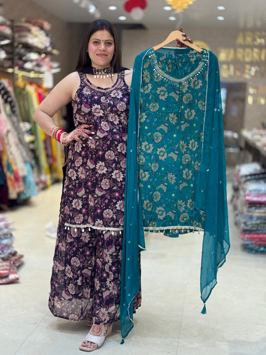 PURE GEORGET FLOWER PRINTED JAFFA 3 PC SUIT