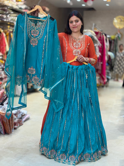 PURE CHINON LECK AND BORDER DESIGN ZIG ZAK LEHNGA