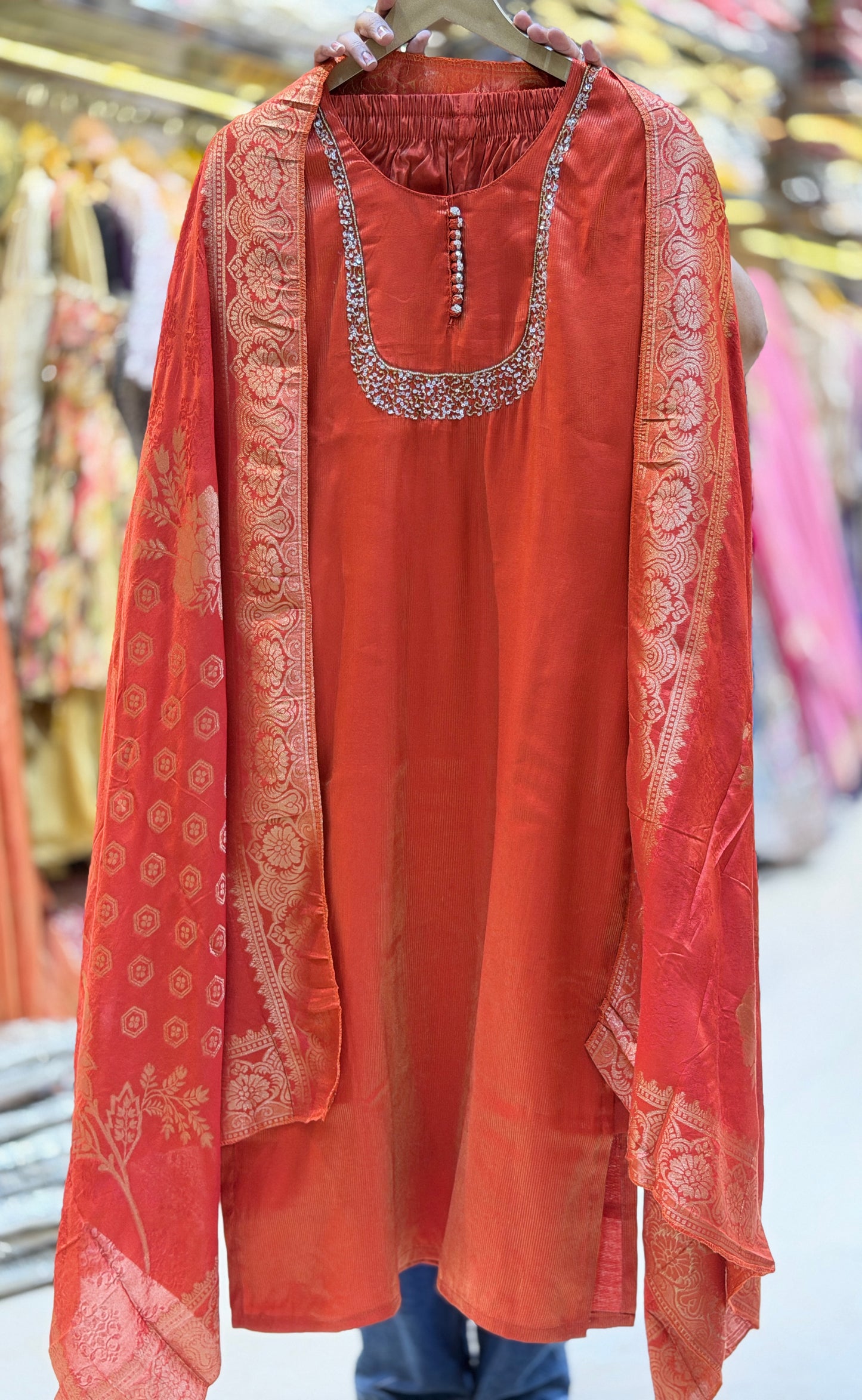 GAJJI SILK WITH CRISS CROS WORK SUIT