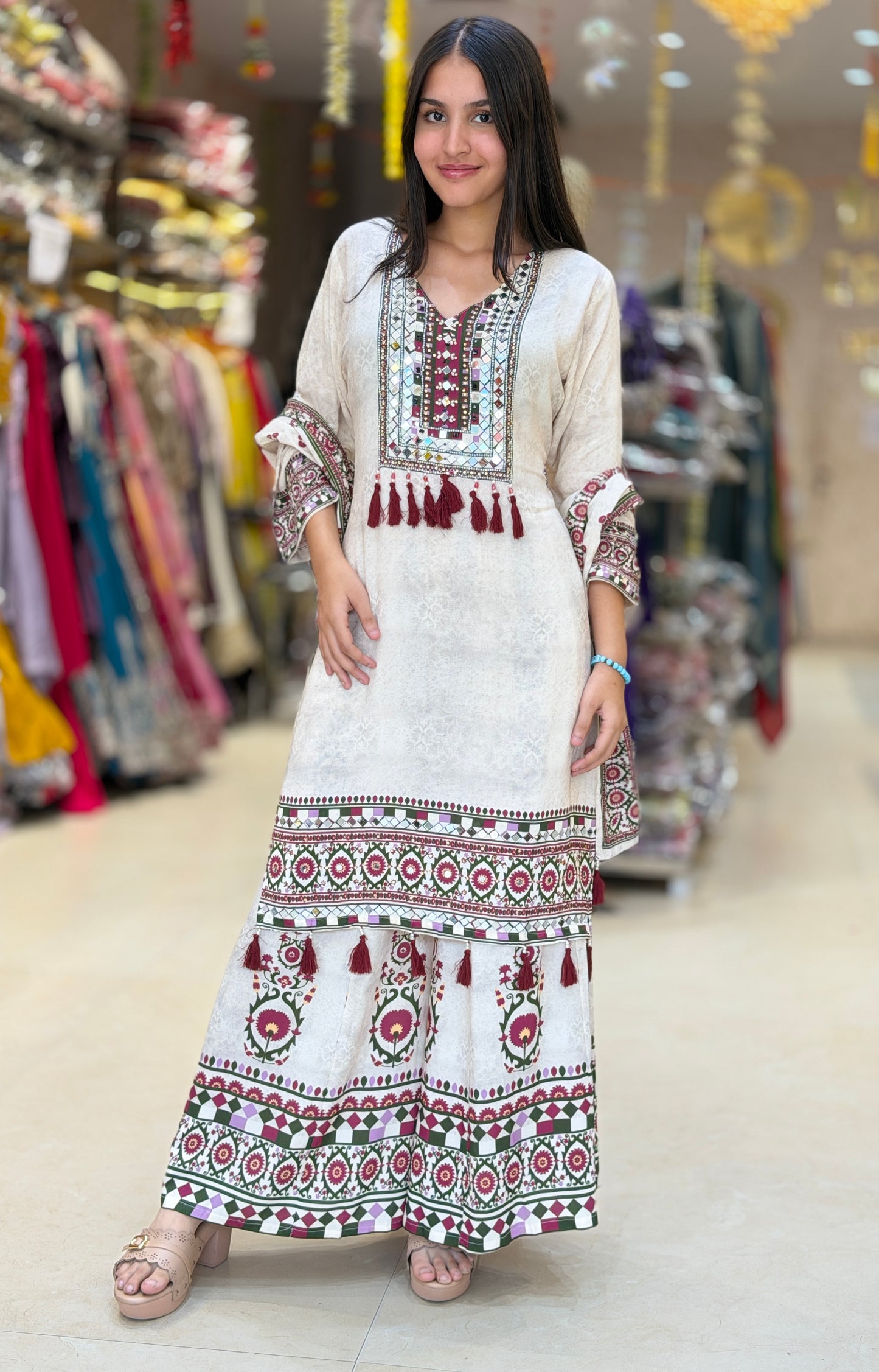 IVORY MEHROON WORK DESIGNER DUPPTA SUIT