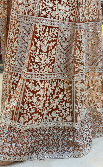 RUST SILVER PERALWORK BLOUSE WITH CAPE DESIGN SAREE
