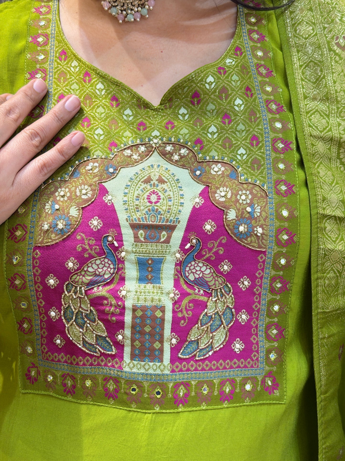 GREEN BANARSI DESIGN RAJASTHANI SUIT