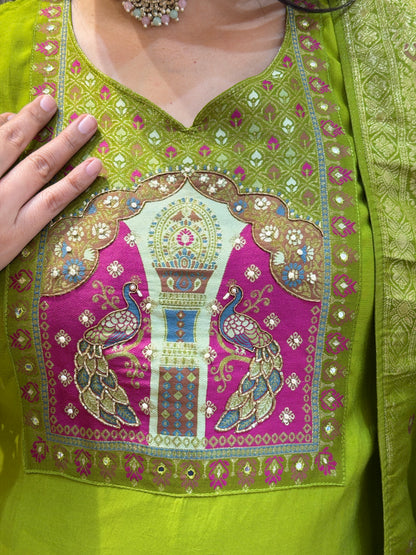 GREEN BANARSI DESIGN RAJASTHANI SUIT
