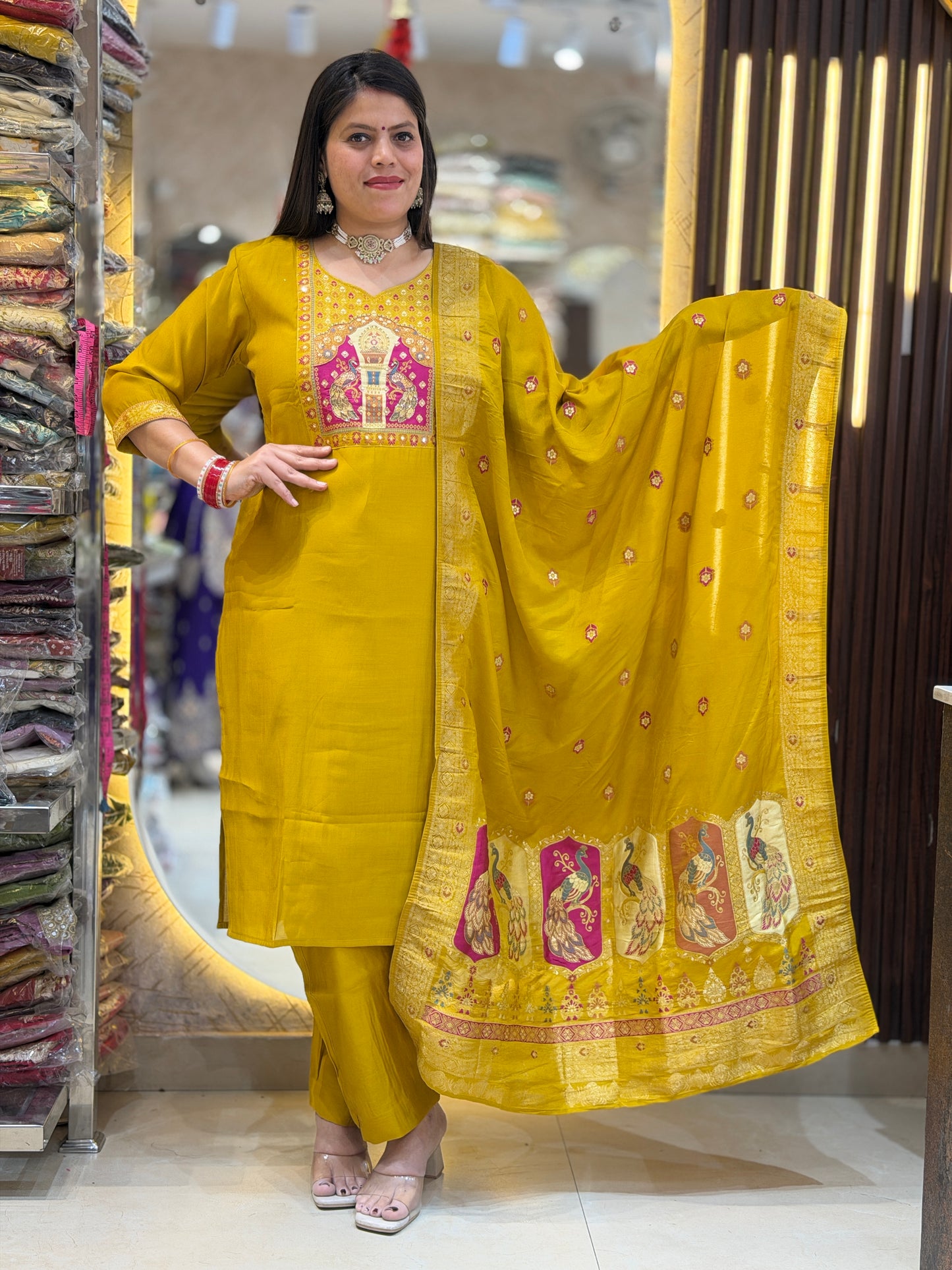 YELLOW BANARSI DESIGN RAJASTHANI SUIT
