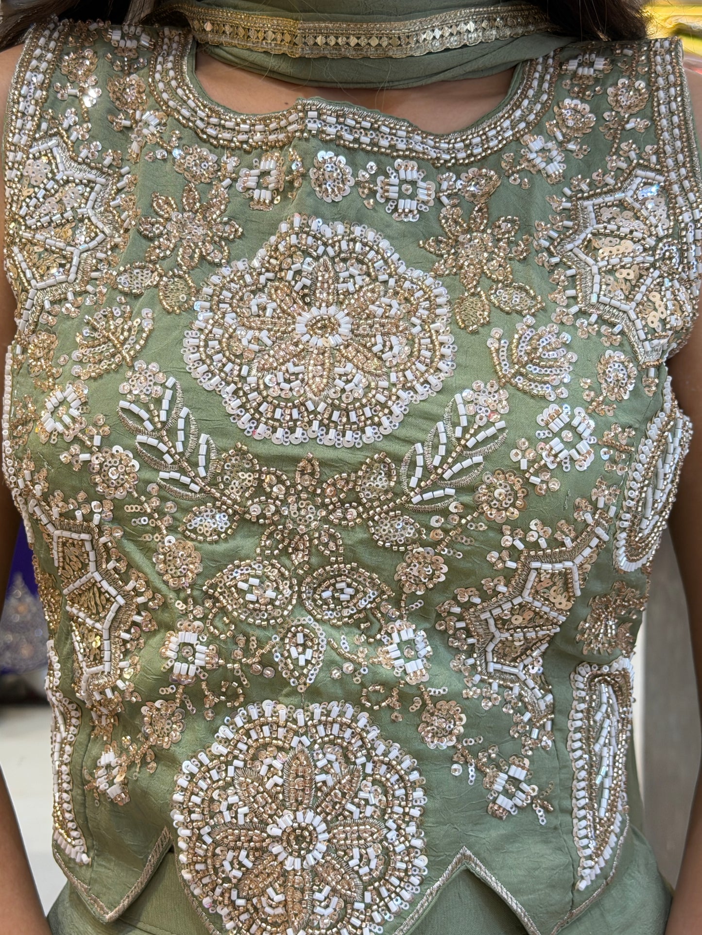 CROPE TOP PEARL WORK WITH BELBOTTOM PANT DESIGNER DRESS