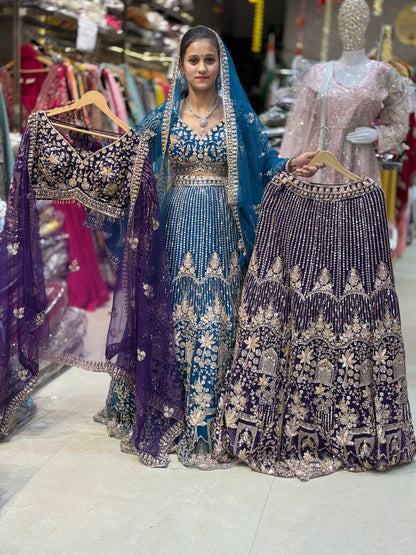 WEDDING WEAR NITED THREAD AND MIRROR WORK HEAVY LEHNGA