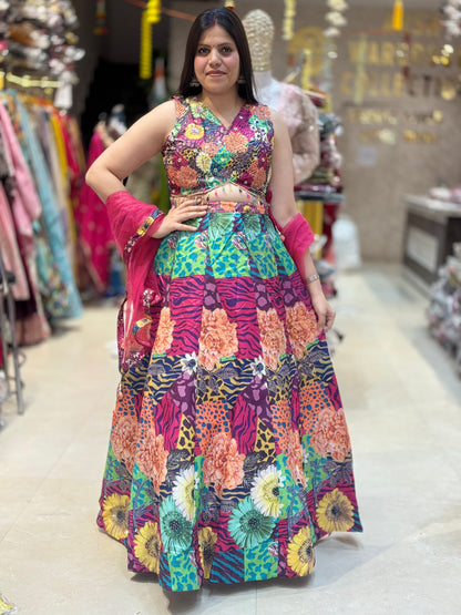 MULTI COLOURED DESIGN WITH PEARL WORK FULL FLAIR LEHNGA