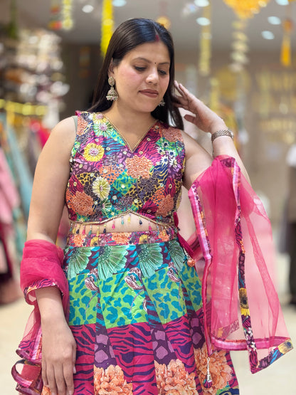 MULTI COLOURED DESIGN WITH PEARL WORK FULL FLAIR LEHNGA