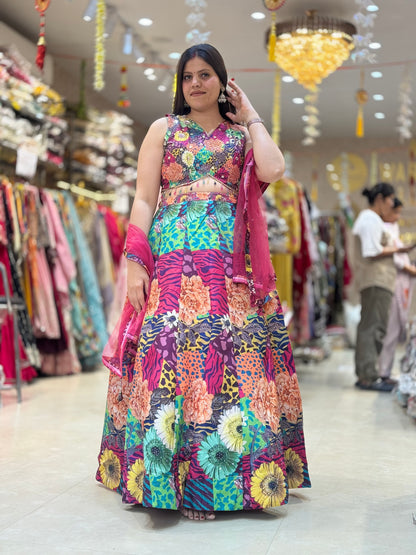 MULTI COLOURED DESIGN WITH PEARL WORK FULL FLAIR LEHNGA