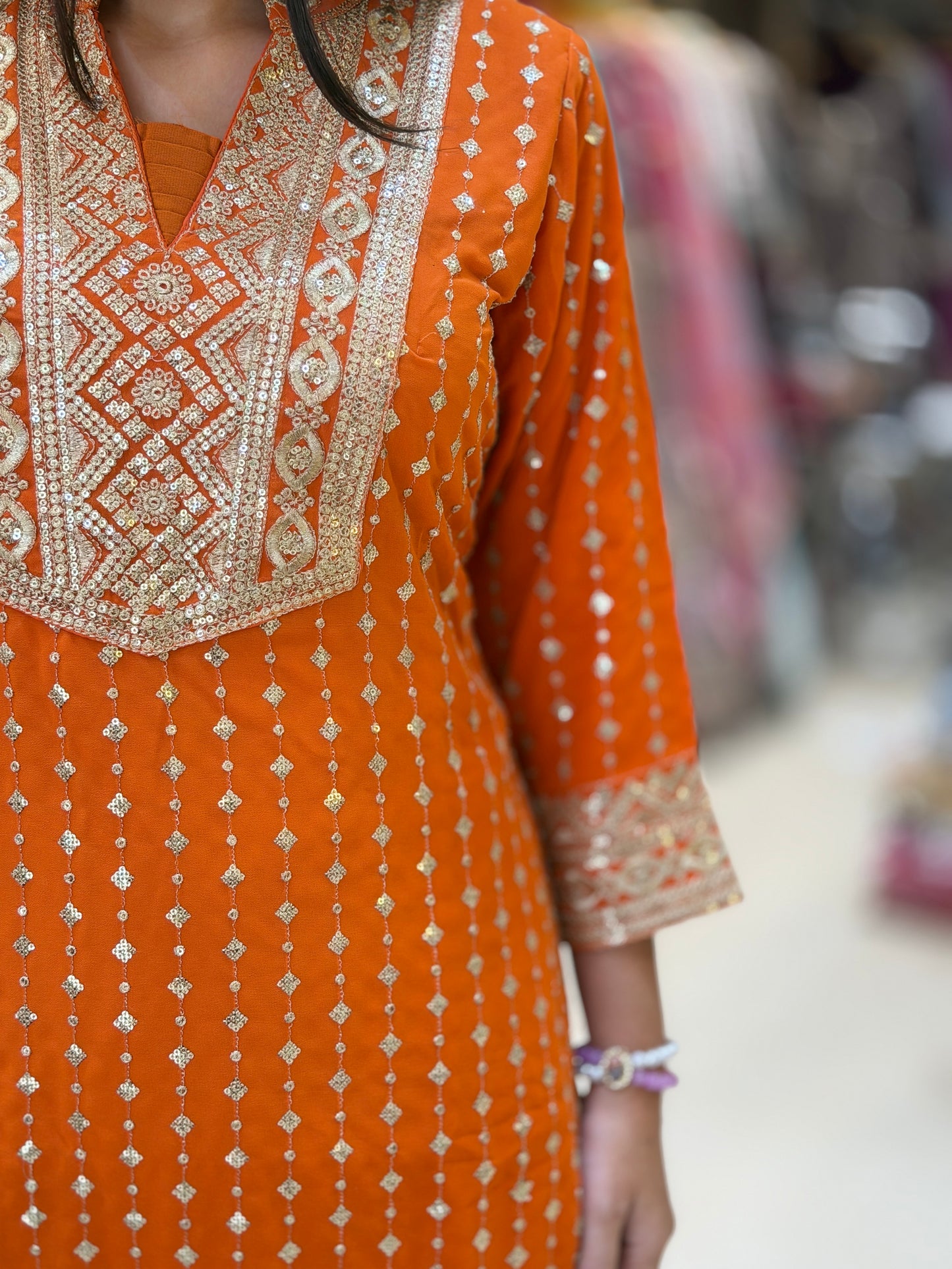 ORANGE NECK DESIGN BEAUTIFUL JAFFA SUIT