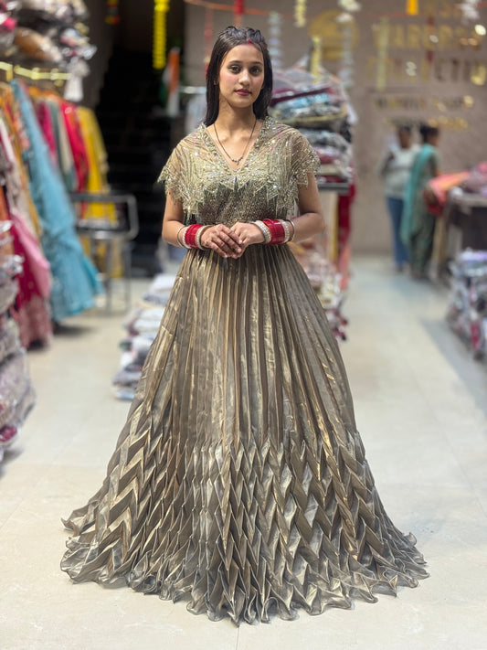 DESINER GOLDEN LEHENGA WITH SIPPY WORK IN CHINON