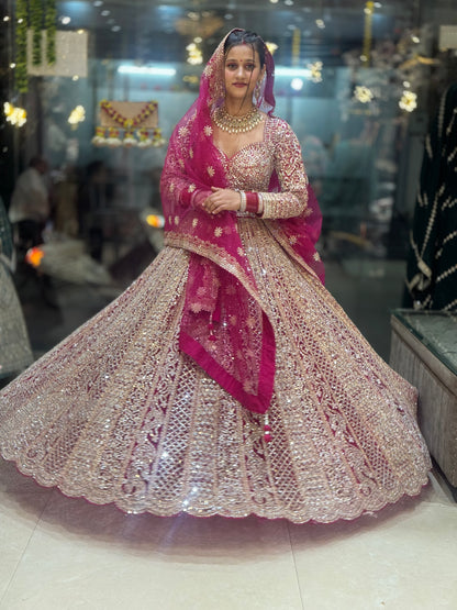HOT PINK ORIGNAL MIRROR WORK FULL FLAIR LEHNGA
