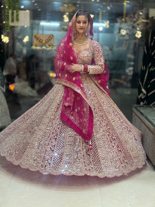 HOT PINK ORIGNAL MIRROR WORK FULL FLAIR LEHNGA