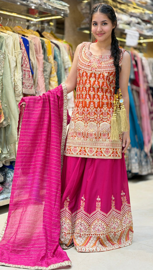 PURE CHINON PARTY WEAR DUAL COLORED ZARI WORK/THREAD WORK/MIRROR WORK SUIT WITH ZAFFA (ARTICAL-0.1)