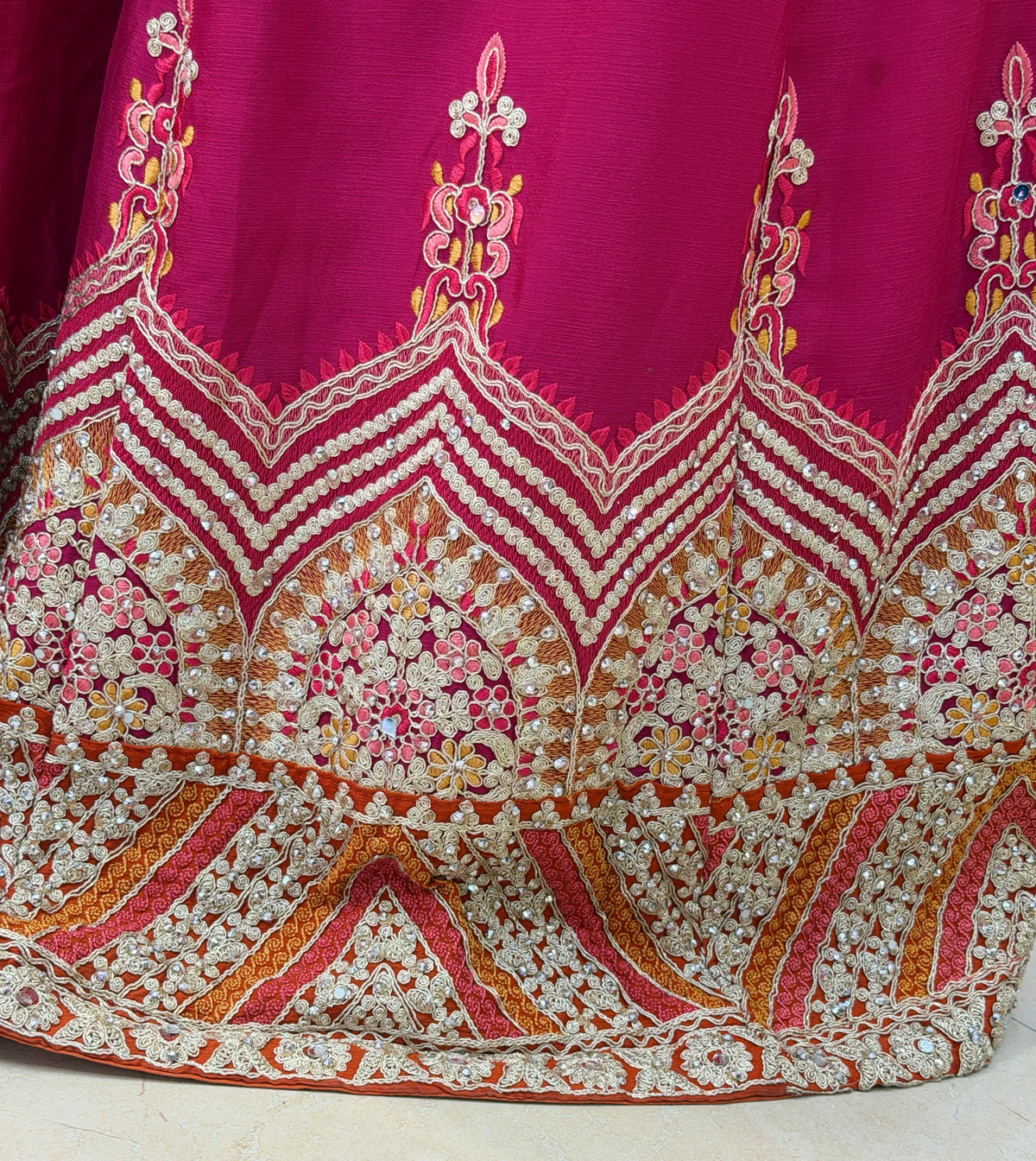 PURE CHINON PARTY WEAR DUAL COLORED ZARI WORK/THREAD WORK/MIRROR WORK SUIT WITH ZAFFA (ARTICAL-0.1)
