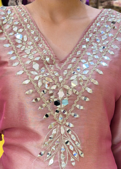 PEACH PREMIUM MIRROR DESIGN POTLI DESIGN SUIT