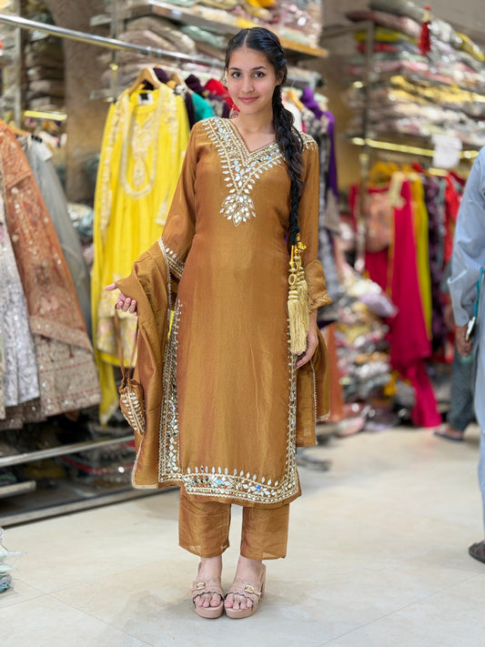 BROWN PREMIUM MIRROR DESIGN POTLI DESIGN SUIT